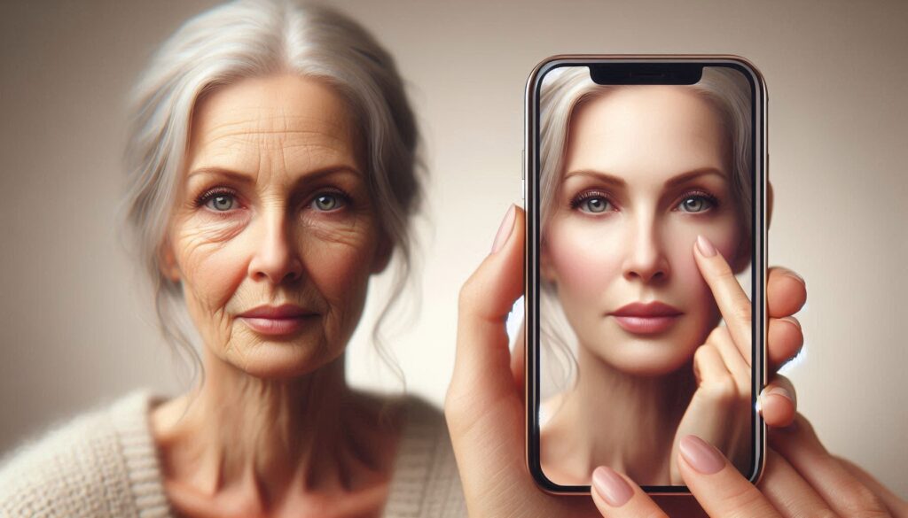 Belleza... ¿real? Imagen de una señora y de su imagen con filtro