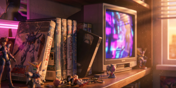 Imagen mostrando una TV y VHS, en referencia a los OAV de anime