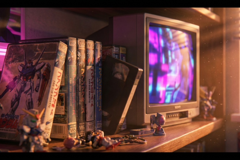 Imagen mostrando una TV y VHS, en referencia a los OAV de anime